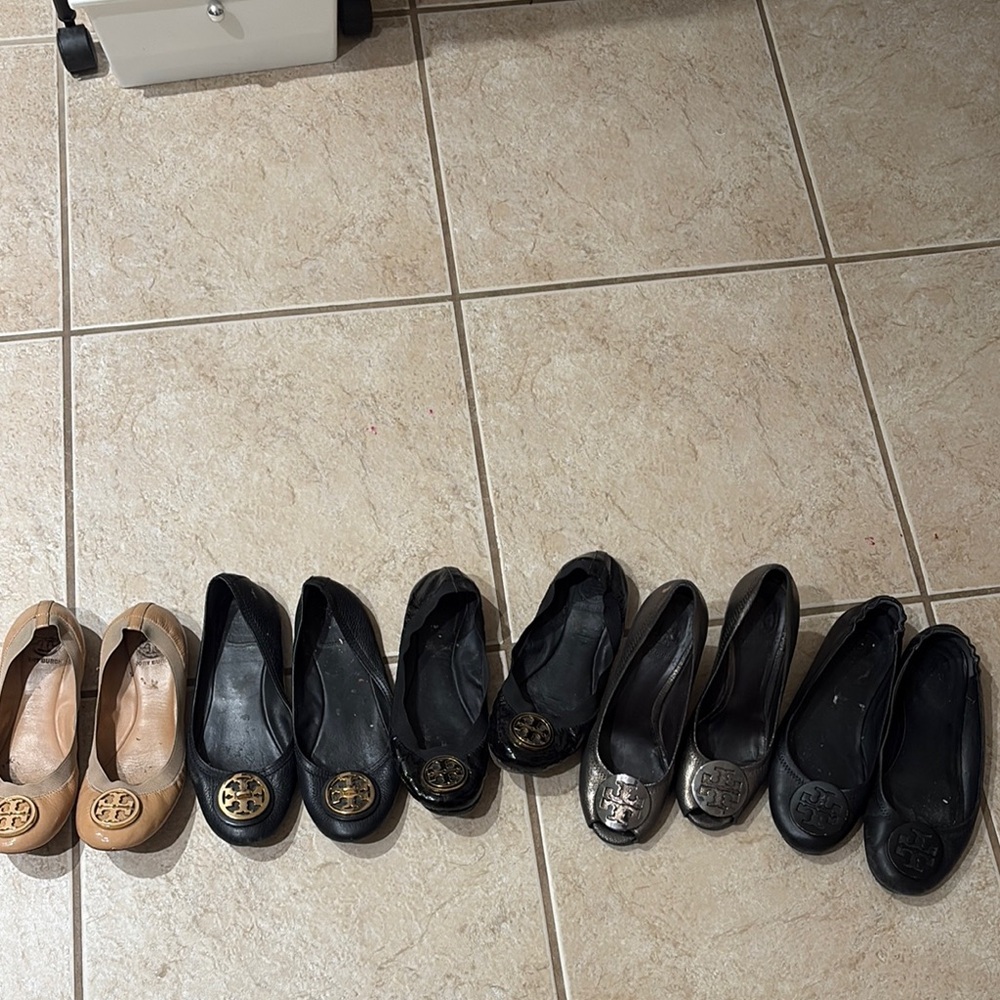 Tory Burch Black and Tan Flats and one wedge project shoes